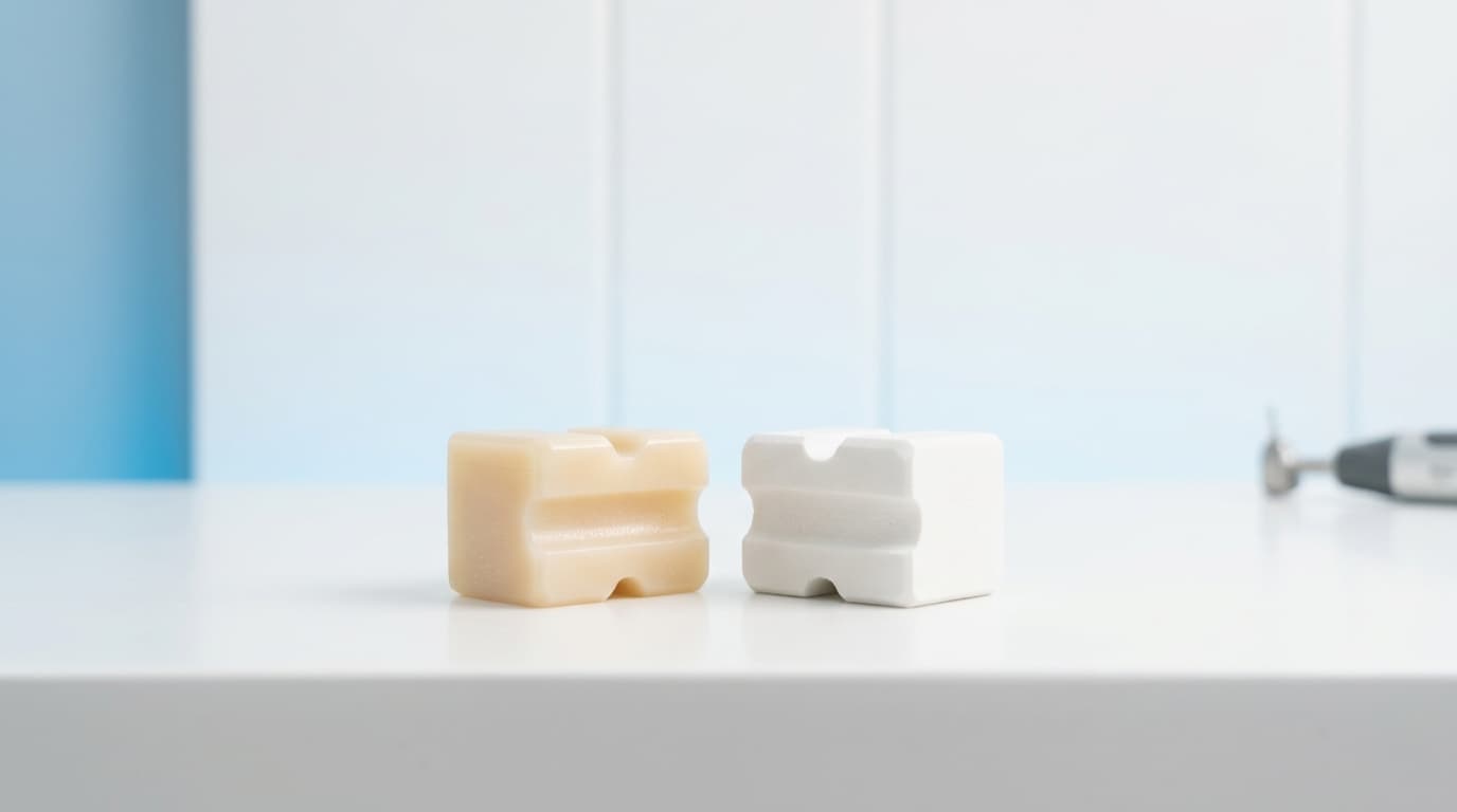 Smiling woman with natural-looking white teeth showing the aesthetic result of modern monolithic zirconia crowns